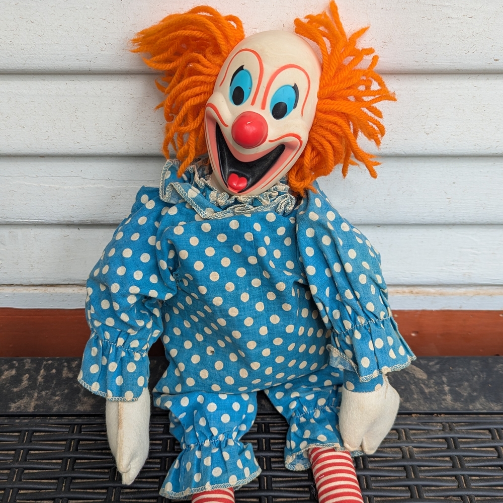 Polka Dot Clown Doll with Orange Hair
